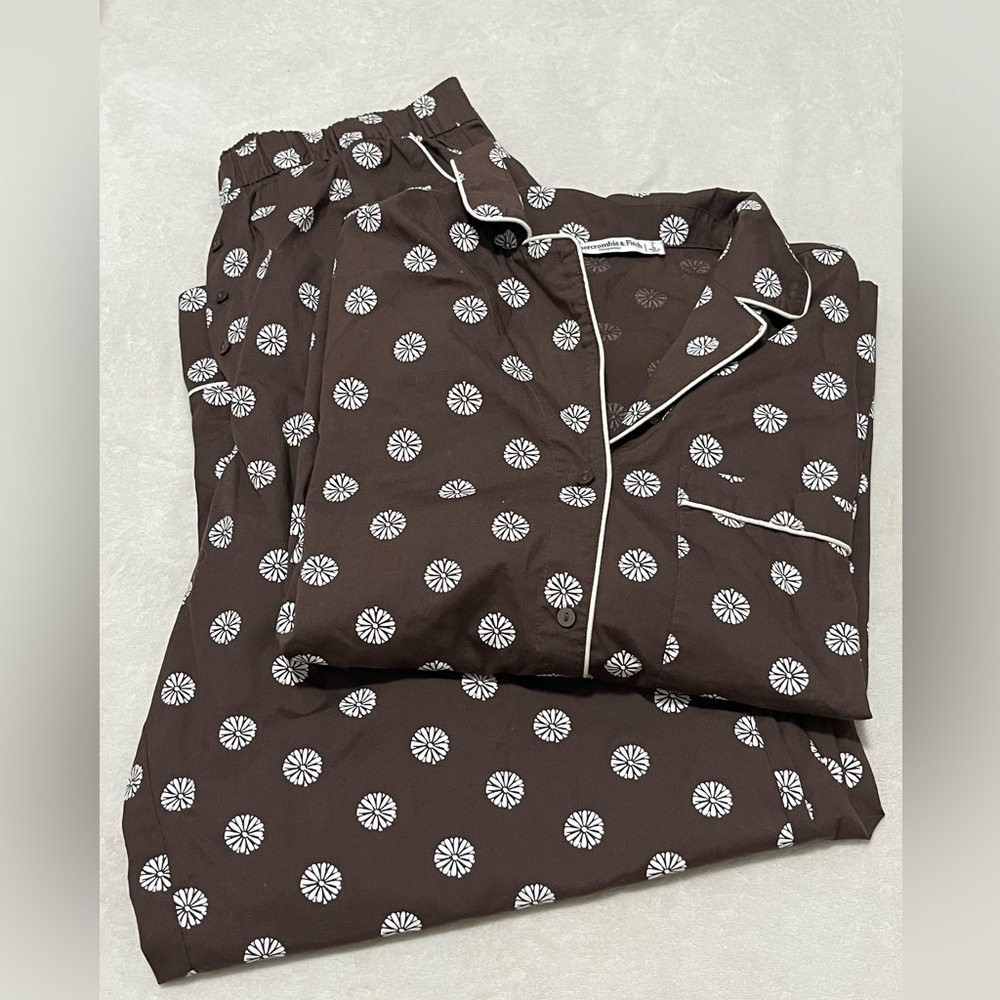 Abercrombie & Fitch Dark Brown Pattern Cotton Blend Matching Set Sleepwear